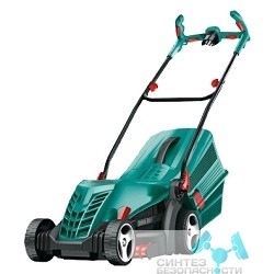 BOSCH Bosch ARM 34 [06008A6101] Газонокосилка роторная { шир. 34см, Мотор Power drive, Момент 16Нм, 1300Вт, 40л, 11кг, 5 уровней кошения(20-70см); косит вдоль стен, складные Ergo ручки, комп. хранение }