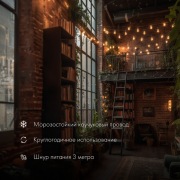 Уличная гирлянда Лофт 10м, черный каучук, 20 прозрачных ламп, теплый белый, влагостойкая IP65 | Фото 1