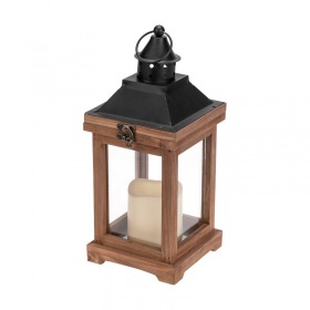 NEON-NIGHT Декоративный фонарь со свечкой, корпус из дерева, размер 14х14х35cм, цвет теплый белый