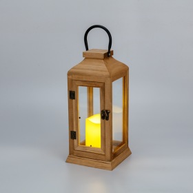 NEON-NIGHT Фонарь декоративный со свечкой, корпус из дерева, коричневый, 15х15х38cм, теплый белый NEON-NIGHT