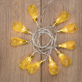 NEON-NIGHT Гирлянда светодиодная "Восточные фонарики" 10 LED ЖЕЛТЫЕ 1,5 метра, прозрачный ПВХ, питание 2*АА