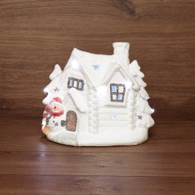 NEON-NIGHT Керамическая фигурка «Домик со снеговиком» 26.2х9.5х23.3 см