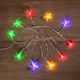 NEON-NIGHT Гирлянда светодиодная «Звездочки» 1.5 м, 10 LED, прозрачный ПВХ, цвет свечения мультиколор, 2 х АА (батарейки не в комплекте) NEON-NIGHT