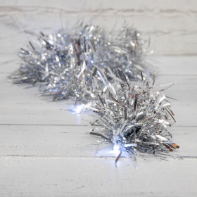 NEON-NIGHT Гирлянда светодиодная «Мишура» серебряная 10 LED 1,5 м, прозрачный ПВХ, белый свет свечения, 2 х АА (батарейки не в комплекте) NEON-NIGHT
