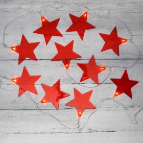 NEON-NIGHT Гирлянда светодиодная «Звездопад» красная 10 LED, 2,25 м, прозрачный ПВХ, теплый белый свет свечения, 2 х АА (батарейки не в комплекте) NEON-NIGHT