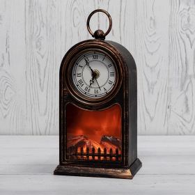 NEON-NIGHT Светодиодный камин «Старинные часы» с эффектом живого огня 14,7x11,7x25 см, бронза, батарейки 2хС (не в комплекте) USB NEON-NIGHT