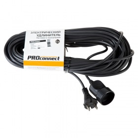 PROCONNECT Удлинитель-шнур PROconnect ПВС 2х0.75, 20 м, б/з, 6 А, 1300 Вт, IP20, черный (Сделано в России)