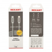 Кабель Type-C – Lightning, 3А, 1м, в нейлоновой серой оплетке, Power Delivery REXANT | Фото 2