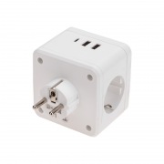 Двойник электрический Куб 16А с/з, 2 разъема USB-A 2,4А, 1 разъем USB-C 3А, с ночной подсветкой, белый REXANT | Фото 2