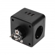 Двойник электрический Куб 16А с/з, 2 разъема USB-A 2,4А, 1 разъем USB-C 3А, с ночной подсветкой, черный REXANT | Фото 2