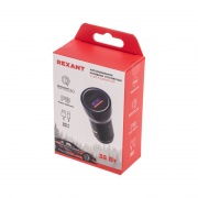 Автозарядка в прикуриватель АЗУ USB-A (QC 3.0)+USB-C (PD), 38Вт черная REXANT | Фото 4