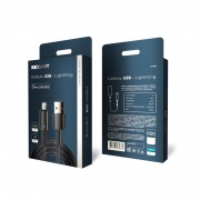 Кабель USB-A – Lightning, 2,4А, 1м, в черной нейлоновой оплетке, со световой индикацией REXANT | Фото 3