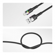 Кабель USB-A – Lightning, 2,4А, 1м, в черной нейлоновой оплетке, с LED-подсветкой REXANT | Фото 2
