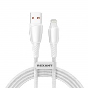 Кабель USB-A – Lightning, 2,4А, 1м, в белой нейлоновой оплетке REXANT | Фото 1