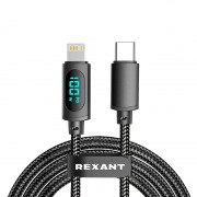 Кабель Type-C – Lightning, 3А, 1м, в черной нейлоновой оплетке, с LED-дисплеем REXANT | Фото 1