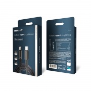 Кабель Type-C – Lightning, 3А, 1м, в черной нейлоновой оплетке, со световой индикацией REXANT | Фото 3