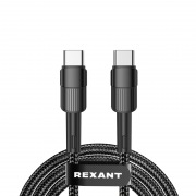 Кабель Type-C – Type-C, 3A, 60Вт, 1м, в черной нейлоновой оплетке REXANT | Фото 1