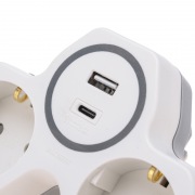 Двойник электрический (разветвитель) 16А с/з, разъемы USB-A и USB-C с защитными шторками, белый REXANT | Фото 2