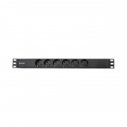 Блок распределения питания PDU горизонтальный 1U 6 розеток СЕЕ 7/4 Schuko 16A без выкл алюм корп шнур 2м вилка СЕЕ 7/7 Schuko черный REXANT | Фото 1