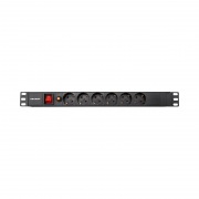 Блок распределения питания PDU горизонтальный 1U 6 розеток СЕЕ 7/4 Schuko 16A фильтр выкл алюм корп шнур 2м вилка СЕЕ 7/7 Schuko черный REXANT | Фото 1