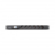 Блок распределения питания PDU горизонтальный 1U 6 розеток СЕЕ 7/4 Schuko 16A автомат защиты алюм корп шнур 2м вилка СЕЕ 7/7 Schuko черный REXANT | Фото 1