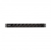 Блок распределения питания PDU горизонтальный 1U 9 розеток СЕЕ 7/4 Schuko 16A без выкл алюм корп шнур 2м вилка СЕЕ 7/7 Schuko черный REXANT | Фото 1
