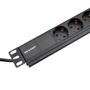 Блок распределения питания PDU горизонтальный 1U 9 розеток СЕЕ 7/4 Schuko 16A без выкл алюм корп шнур 2м вилка СЕЕ 7/7 Schuko черный REXANT | Фото 2