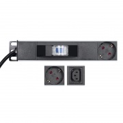 Блок распределения питания PDU вертикальный 10 розеток СЕЕ 7/4 Schuko 10 розеток C13 16А авт защит алюм корп шнур 2м вилка СЕЕ 7/7 Schuko черн REXANT | Фото 1