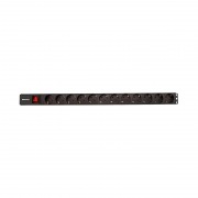 Блок распределения питания PDU вертикальный 12 розеток СЕЕ 7/4 Schuko 16A выкл алюм корп шнур 2м вилка СЕЕ 7/7 Schuko черный REXANT | Фото 1