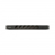 Блок распределения питания PDU горизонтальный 1U 6 розеток СЕЕ 7/4 Schuko 10A без выкл алюм корп шнур 2м вилка C14 черный REXANT | Фото 1