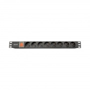 Блок распределения питания PDU горизонтальный 1U 8 розеток СЕЕ 7/4 Schuko 10A выкл алюм корп гнездо C14 черный REXANT | Фото 1