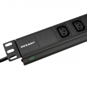 Блок распределения питания PDU горизонтальный 1U 8 розеток C13 10A без выкл алюм корп шнур 2м вилка C14 черный REXANT | Фото 2