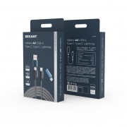 Кабель 4в1 USB-A, Type-C, Type-C, Lightning 65Вт, 1м, в черной нейлоновой оплетке REXANT | Фото 1