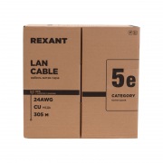 Кабель витая пара U/UTP, CAT 5е, PVC, 4x2x0,52 мм, 24AWG, внутренний, однопроволочный, серый, 305м, РФ REXANT | Фото 1