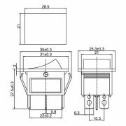 Выключатель клавишный 250V 15А (6с) ON-ON красный  с подсветкой (RWB-506, SC-767)  REXANT (в упак. 1шт.) | Фото 5