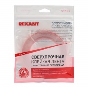 Двухсторонний скотч прозрачный 100 % акрил, защитная пленка красного цвета 12 мм, 5 м REXANT | Фото 3
