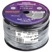 Кабель микрофонный 2 х 0, 25мм², 1 экран, d 6, 8мм. , черный, 100 м. REXANT | Фото 1