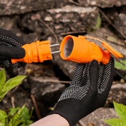 Розетка переносная влагозащищенная с крышкой, с/з, 16 А, IP44, каучук оранжевая REXANT | Фото 1