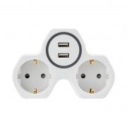Двойник электрический REXANT 16 А с заземлением и защитными шторками + 2 USB порта, 2,4 А, белый | Фото 1