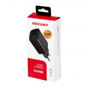 Сетевое зарядное устройство REXANT 2 x USB, 5V, 2.4 A, черное | Фото 2
