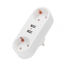 REXANT Двойник электрический линейный 16А с/з, 2 USB-разъема, 2,4А, белый REXANT