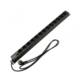 REXANT Блок распределения питания PDU вертикальный 13 розеток СЕЕ 7/4 Schuko 16A фильтр без выкл алюм корп шнур 2м вилка СЕЕ 7/7 Schuko черный REXANT