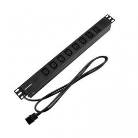 REXANT Блок распределения питания PDU горизонтальный 1U 8 розеток C13 10A без выкл алюм корп шнур 2м вилка C14 черный REXANT