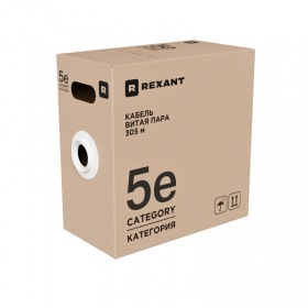 REXANT Кабель витая пара U/UTP, CAT 5e, LSZH нг(А)-HF, 4PR, 24AWG, внутренний, однопроволочный, серый, 305м, РФ REXANT