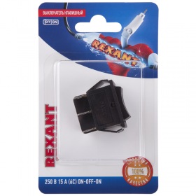 REXANT Выключатель клавишный 250V 15А (6с) ON-OFF-ON черный  с нейтралью (RWB-508, SC-767)  REXANT (в упак. 1шт.)