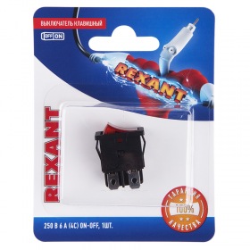 REXANT Выключатель клавишный 250V 6А (4с) ON-OFF красный  с подсветкой  Mini  (RWB-207, SC-768)  REXANT (в упак. 1шт.)