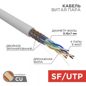 REXANT Кабель SFTP 4PR 24AWG CAT5e 305м STRANDED REXANT