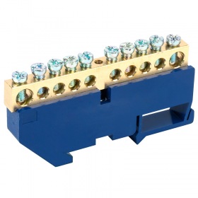 REXANT Шина «N» нулевая с синим изолятором на DIN-рейку 8х12 мм стойка бол. 10 групп REXANT