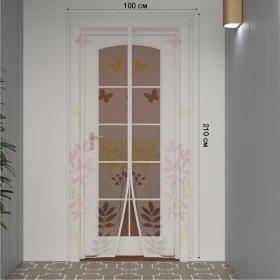 REXANT Дверная антимоскитная сетка цвет с цветами
 (магниты пришиты по всей длине сетки!) 